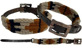 Corded Leather Dog Collar - Tan/Black Dog