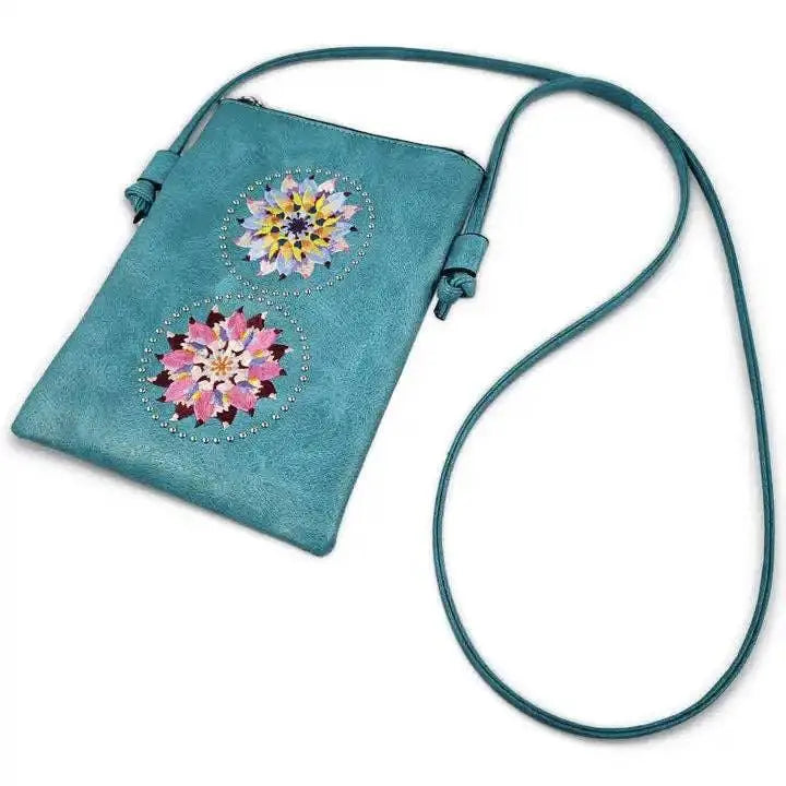Montana Twist PU Leather Turquoise Laser-Engraved Crossbody Phone Bag handbag