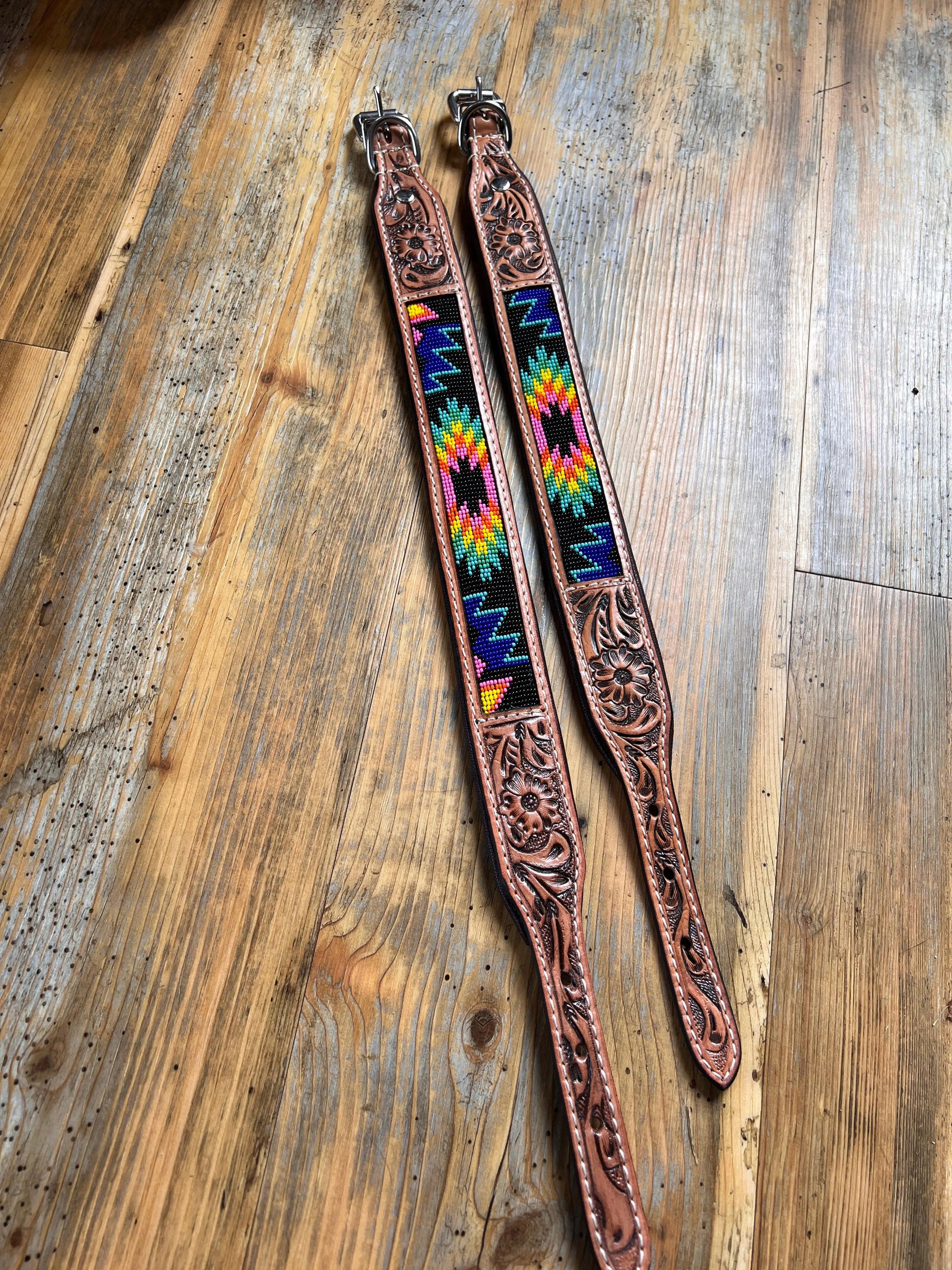 Aztec tooled leather dog collar
