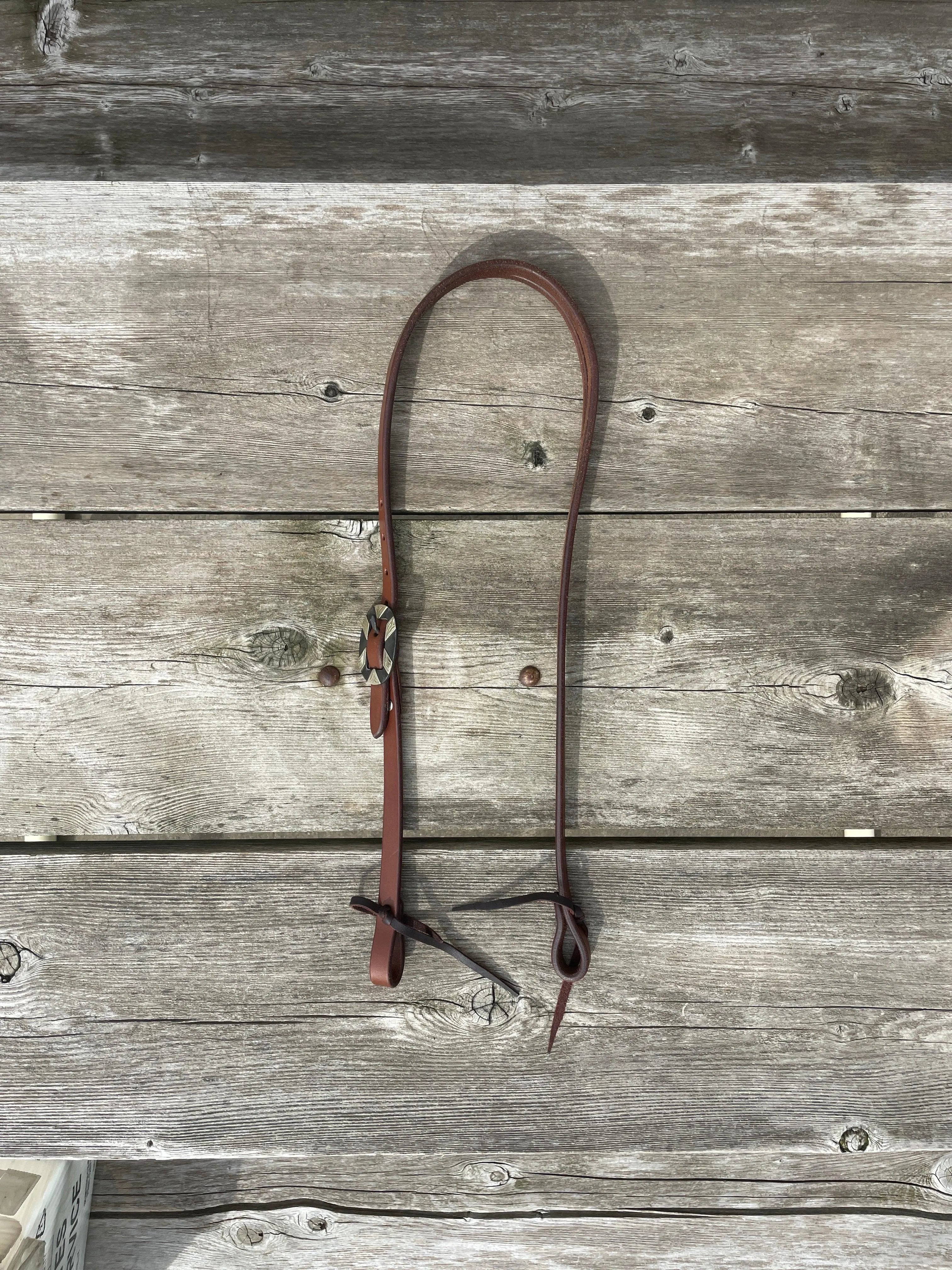 Oiled Harness Split Ear Headstall With Antique Silver Bar Buckle Horse