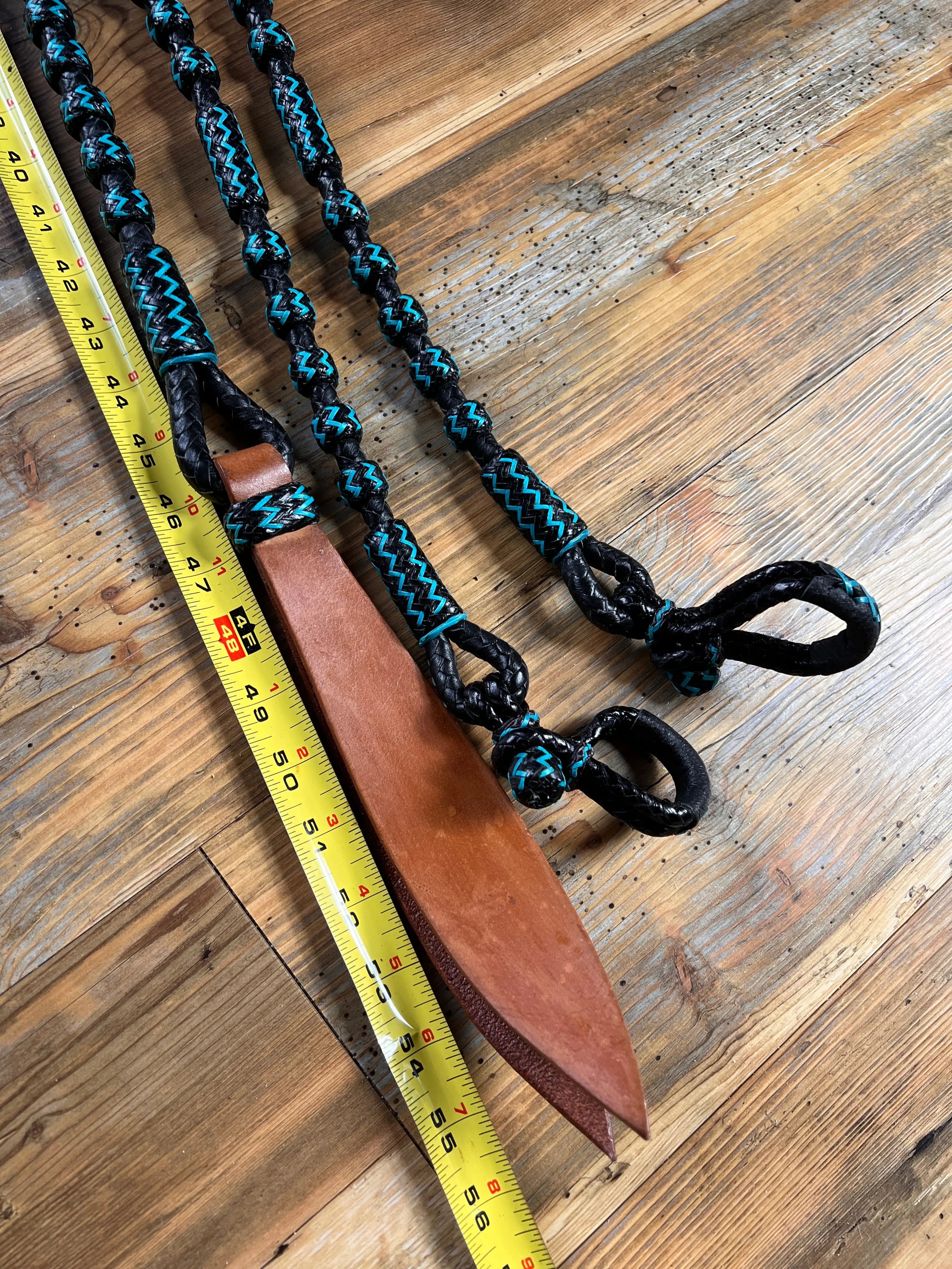 Black and Blue Rawhide 20 Plaits Romel Reins, Romal Reins 55"