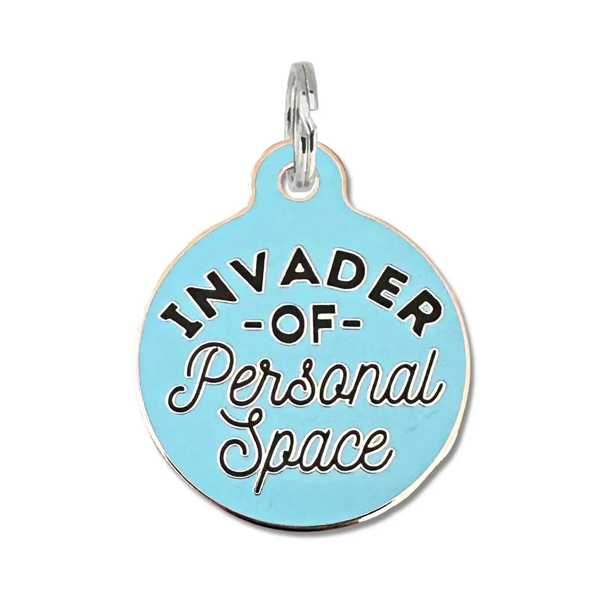 Invader Personal Space - Dog ID Tag or Collar Charm Blue Small 1" Engraved QR Code Dog