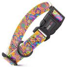 Dogline Biothane printed dog collar with psychedelic floral pattern and quick-release buckle