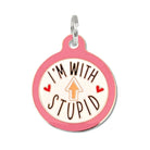 I'm with Stupid - Funny Dog ID Tag Dog Collar Charm Pink Engraved QR Code Large 1.25" Dog