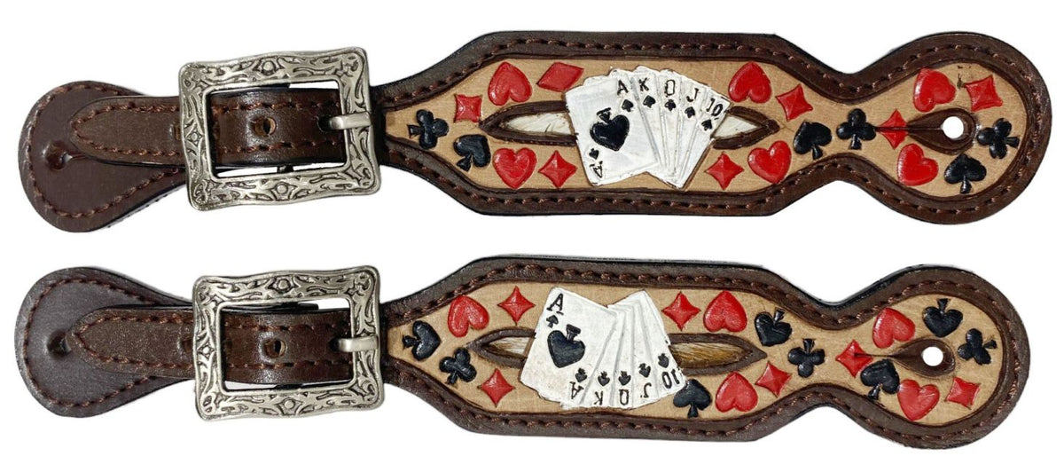 Ladies 'Royal Flush' Painted Leather Spur Straps