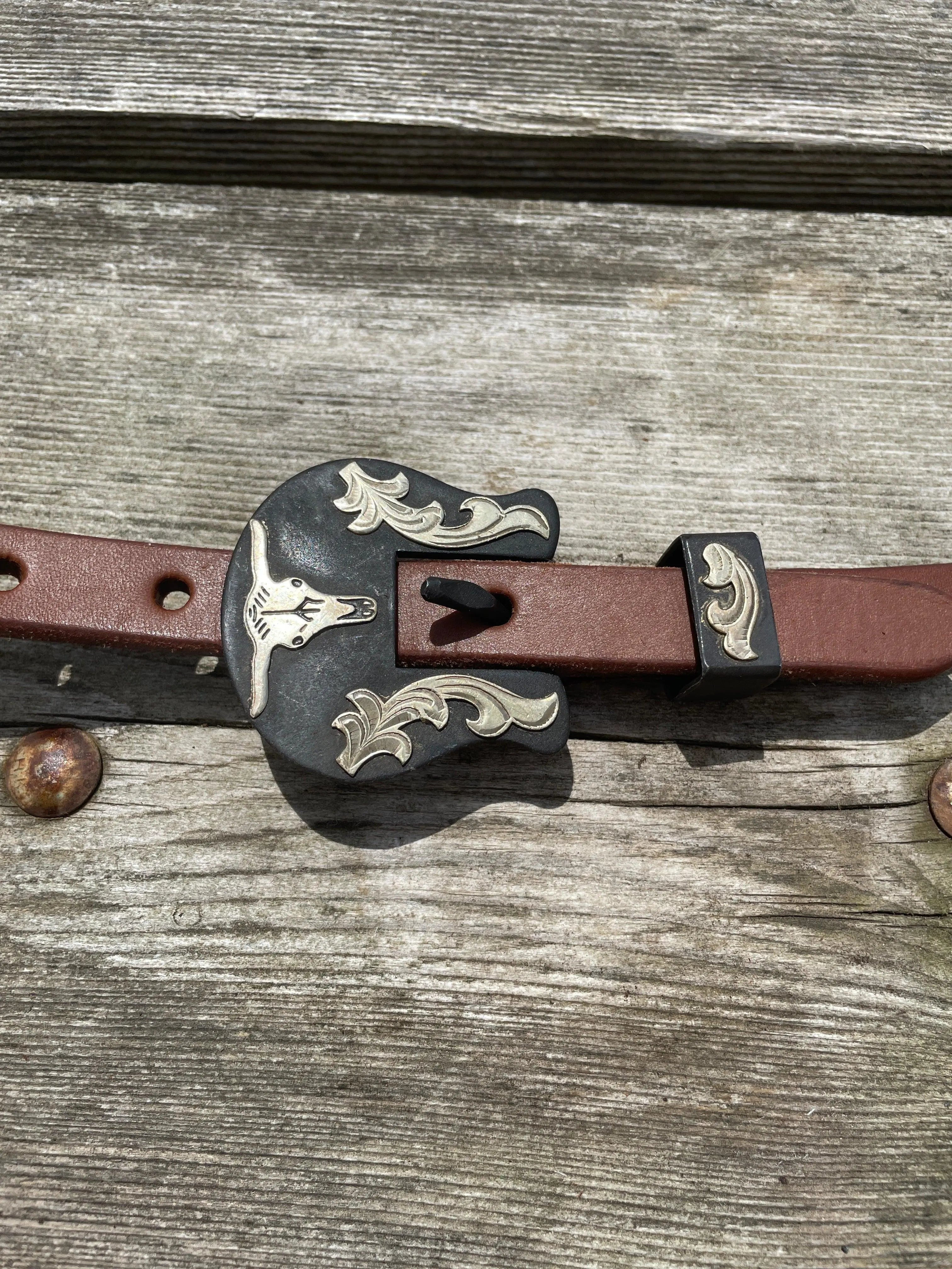 Oiled Harness Split Ear Headstall With Heritage Steer Buckle Horse
