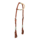 Argentina cow leather one ear headstall with white teal rawhide