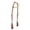 Argentina Cow Leather One Ear Headstall with White and Teal Rawhide