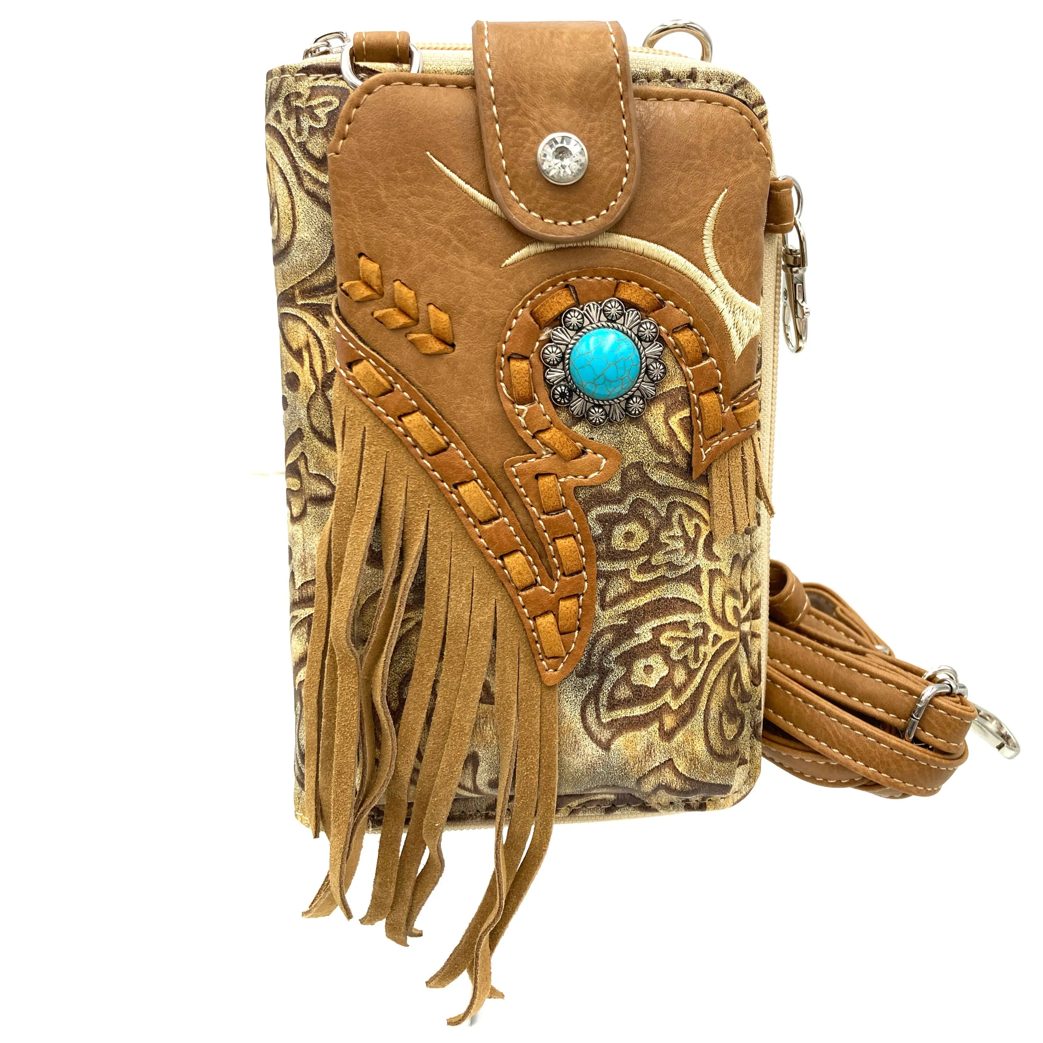 Turquoise Concho Fringe Crossbody Western Phone Wallet handbag