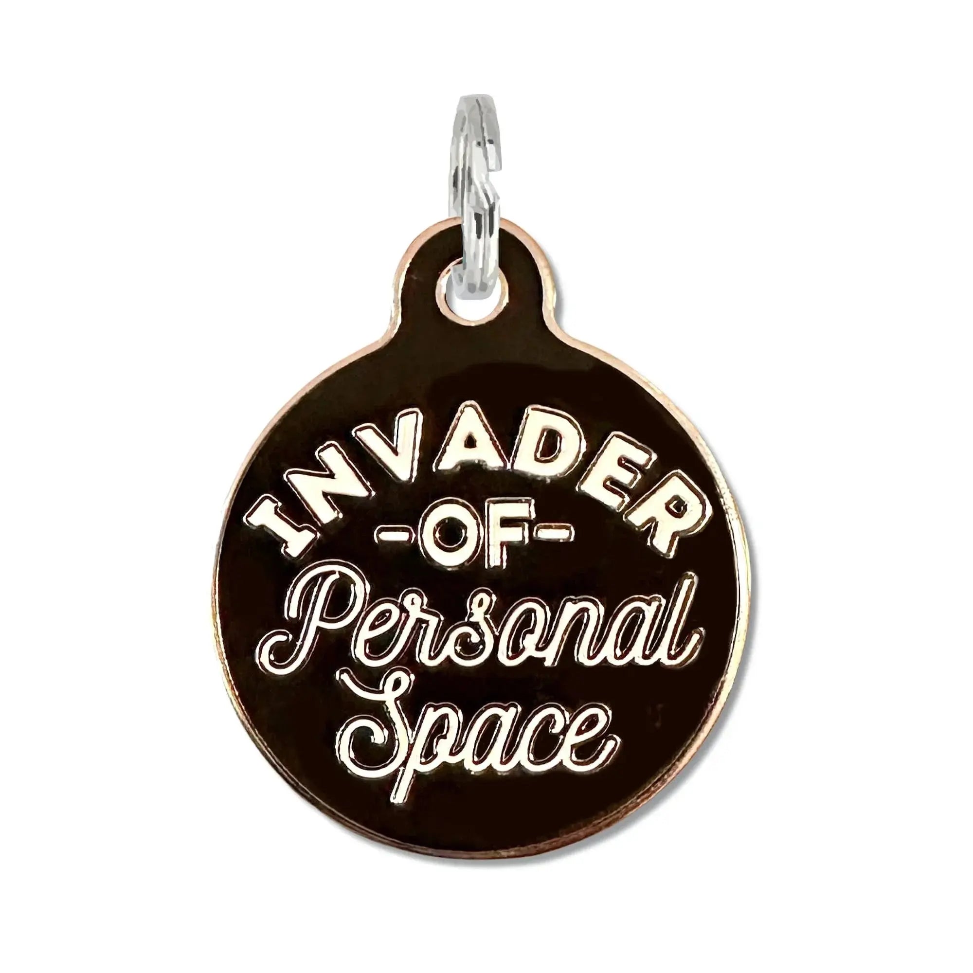Invader Personal Space - Dog ID Tag or Collar Charm Black Large 1.25" Engraved QR Code Dog
