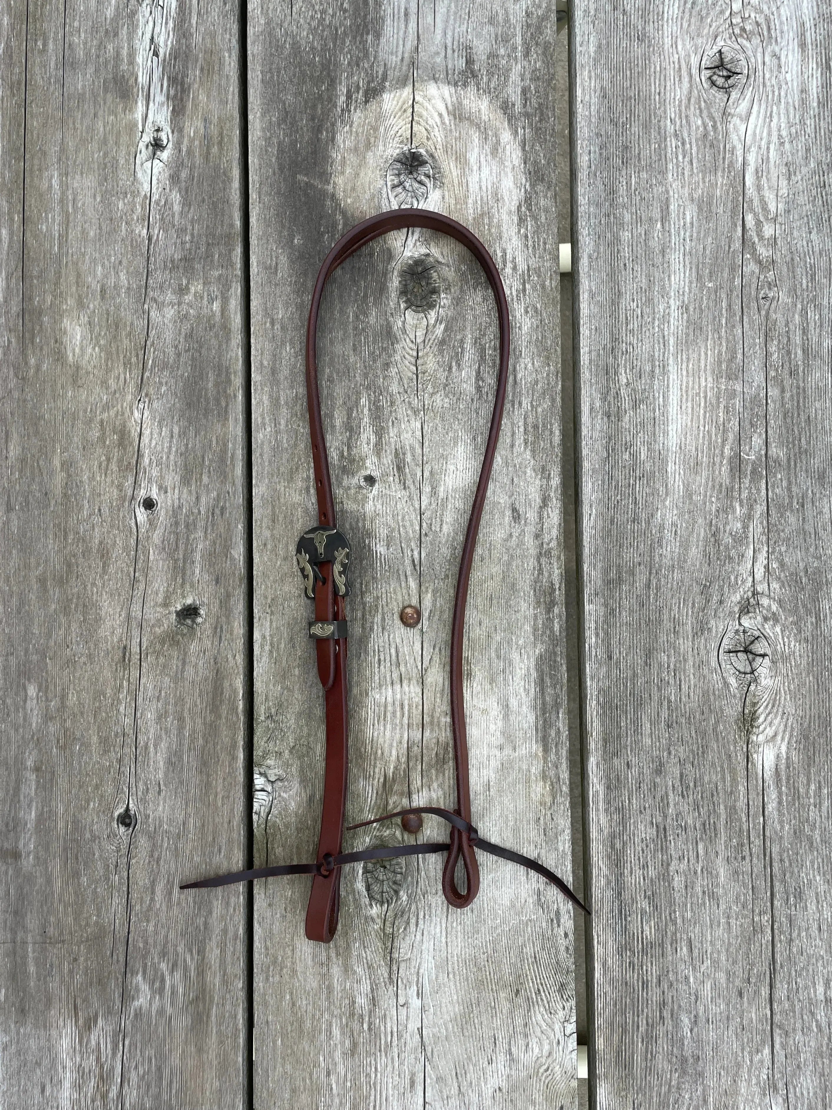 Oiled Harness Split Ear Headstall With Heritage Steer Buckle Horse