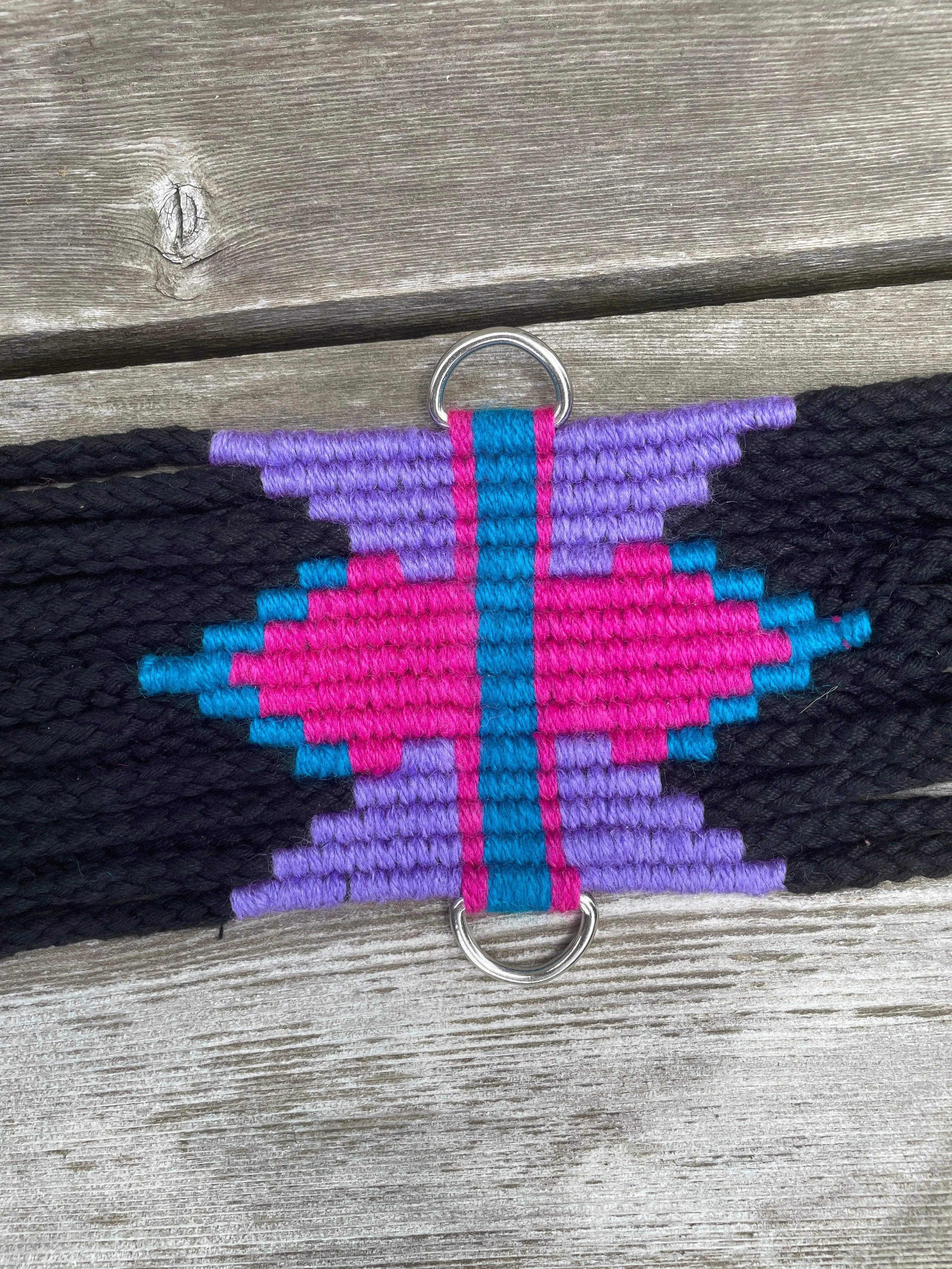 Black Multi Strand wool blend string girth with Aztec Design