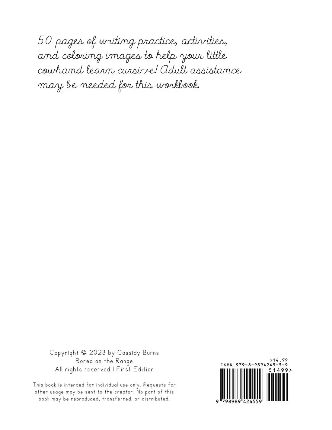 Rodeo: Cursive Handwriting Workbook back