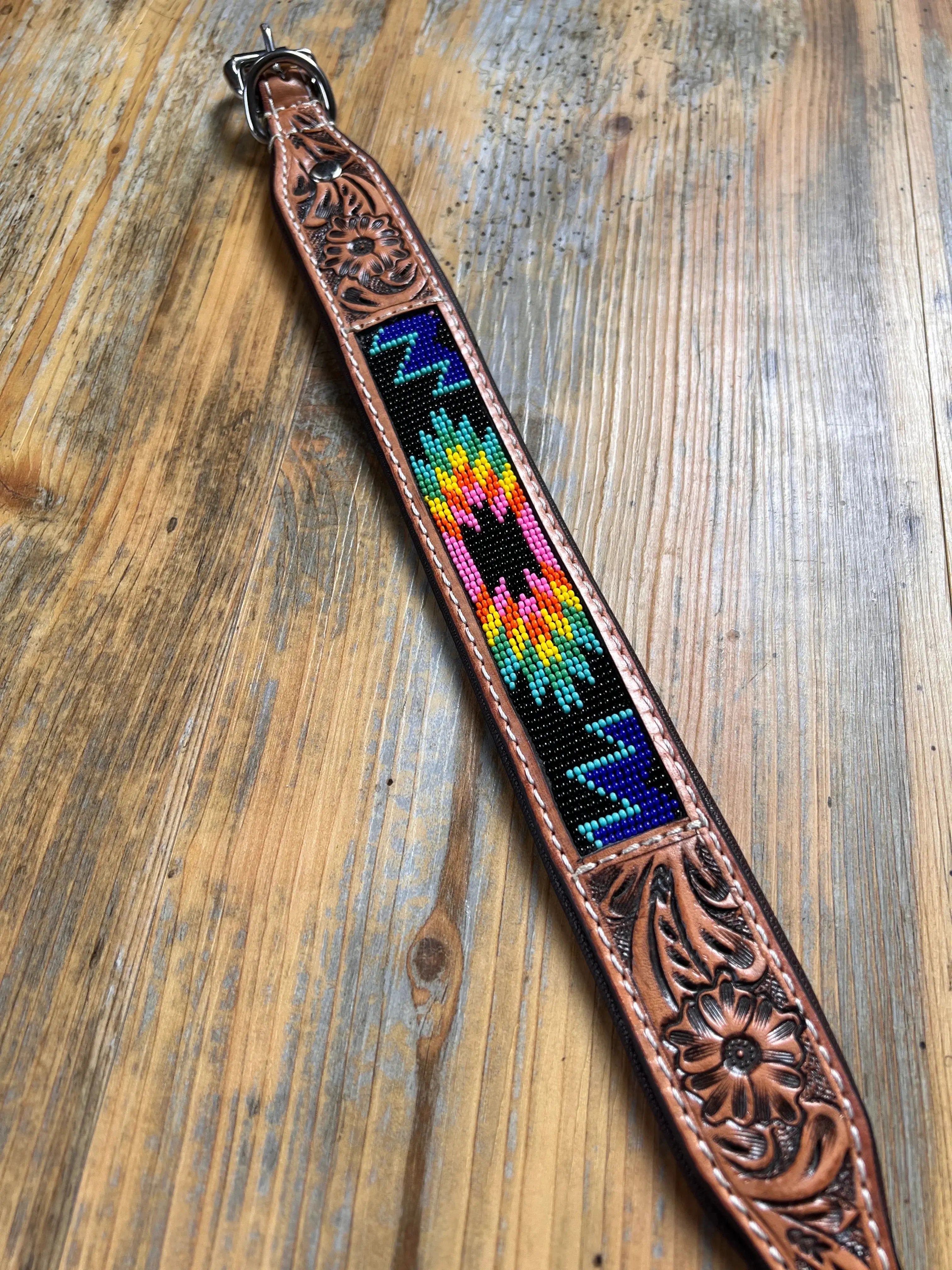 Aztec tooled leather dog collar