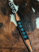 Leather Tooled Dog Collar with Squashblossoms Medium Dog