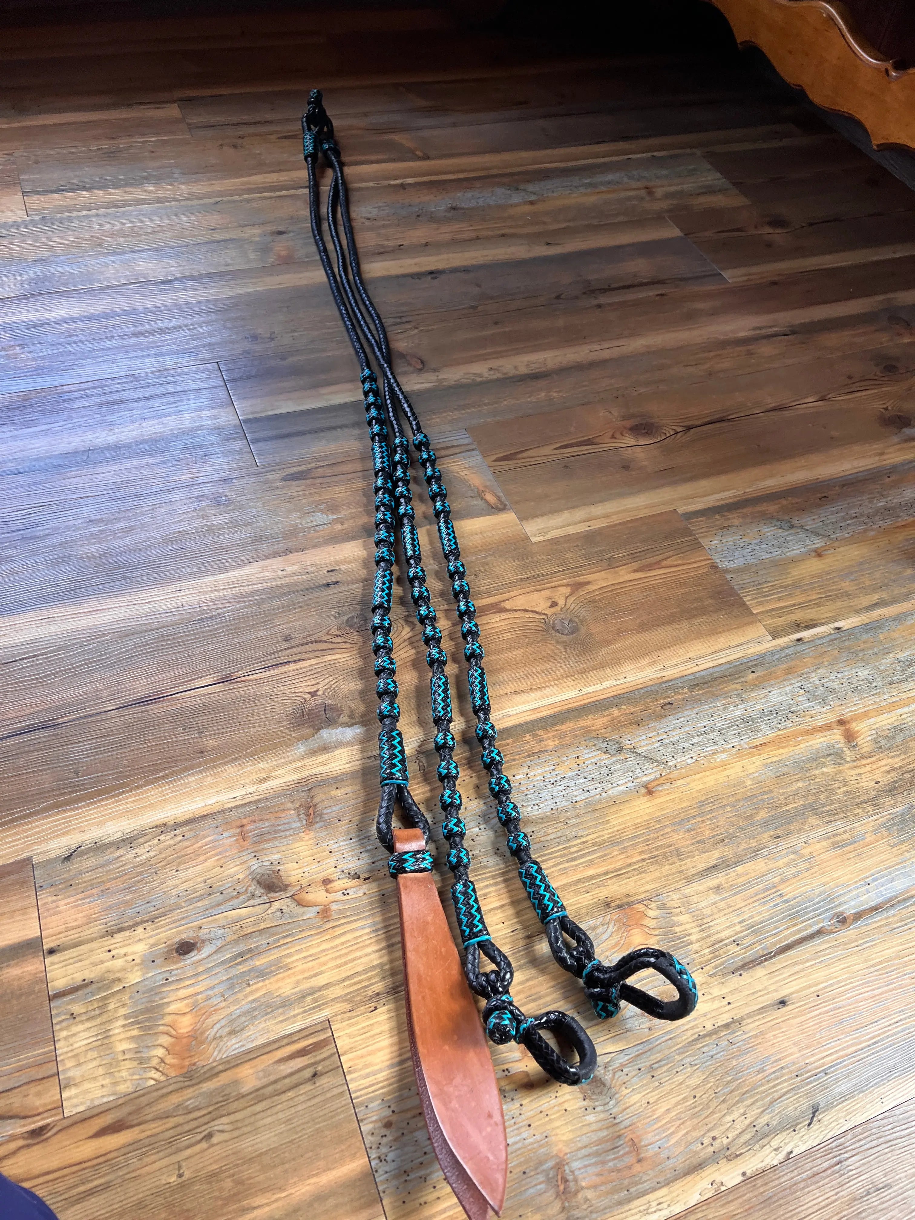 Black and Blue Rawhide 20 Plaits Romel Reins, Romal Reins 55"