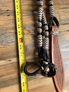 Black and cream 10-plait zigzag braided Romal reins, 55 inches with connectors