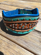 Turquoise Scalloped Western Tooled Leather Dog Collar Dog