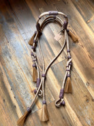 Rawhide Broadband Headstall beige braided rope halter with purple accents
