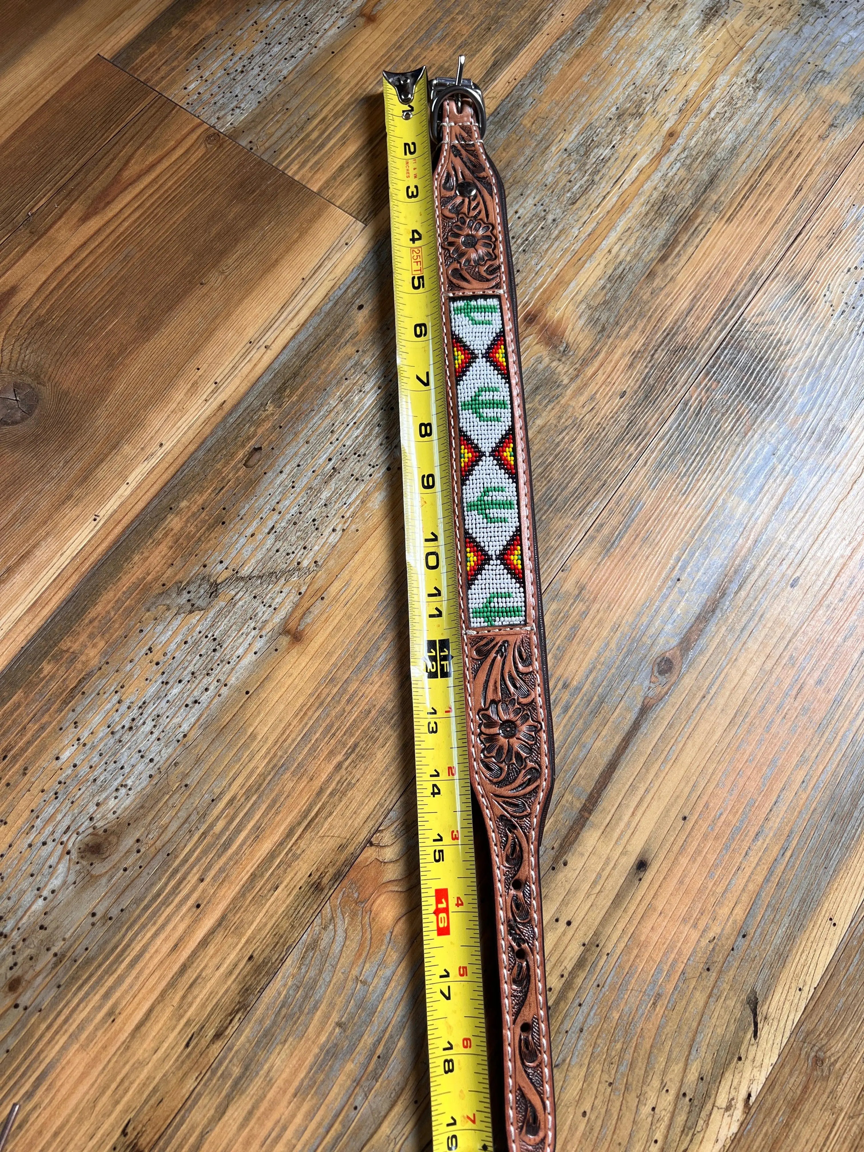 Cactus tooled leather dog collar