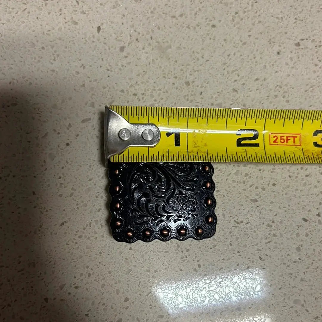 Copper engraved square concho with screw