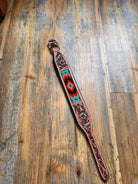 Aztec tooled leather Dog Collar