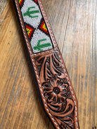 Cactus tooled leather dog collar