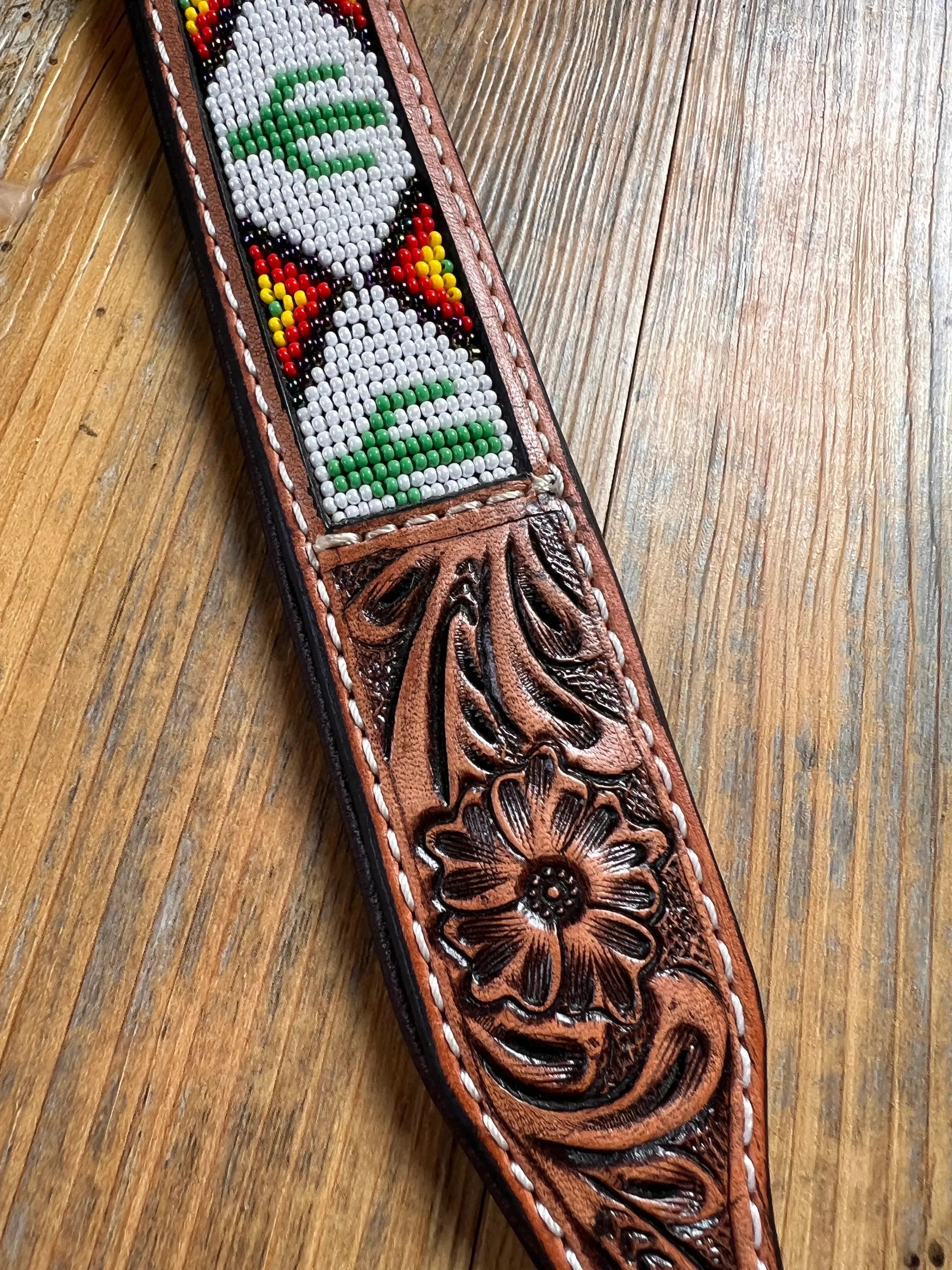 Cactus tooled leather dog collar