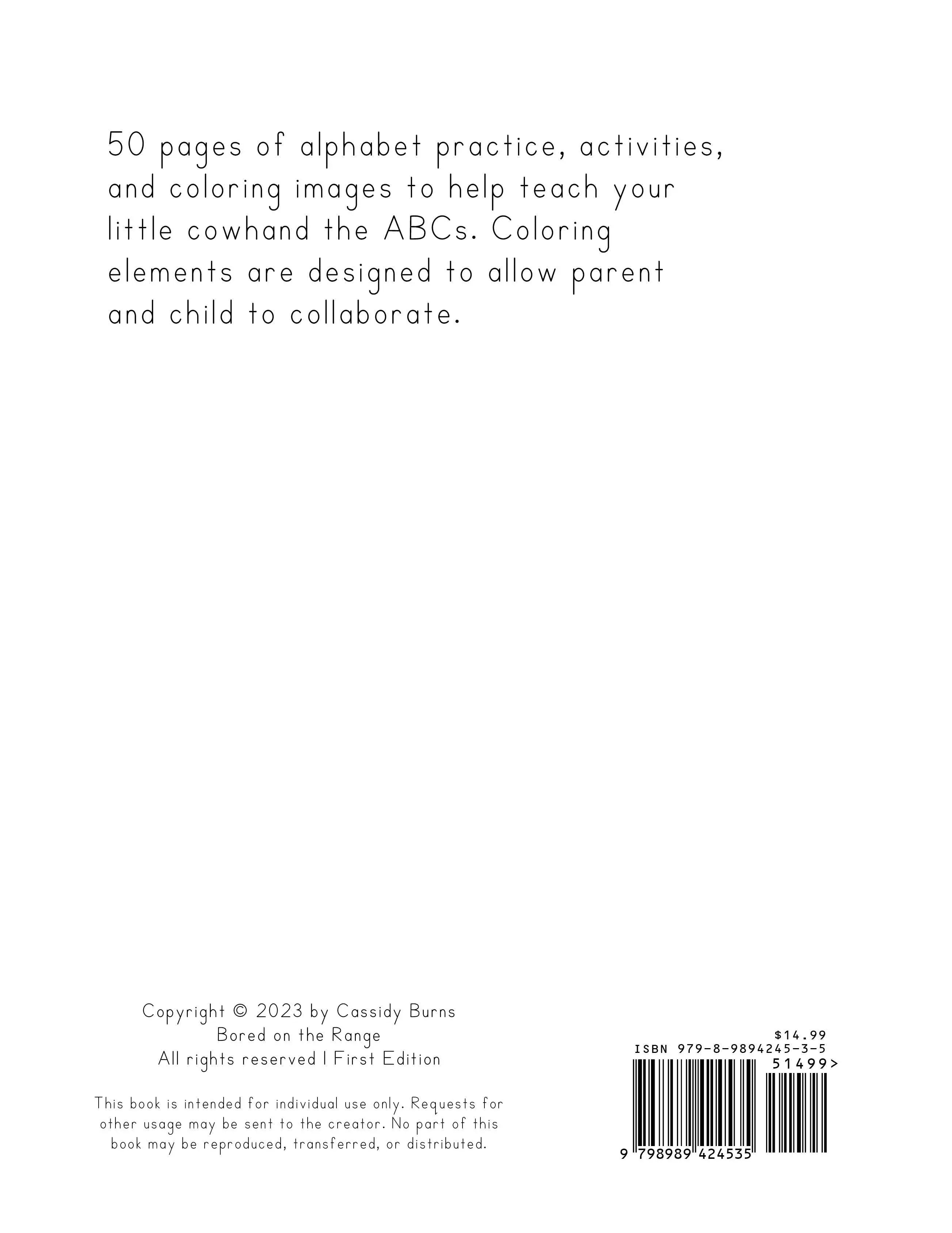 Rodeo: Pre-K & Kindergarten ABC Workbook BAck