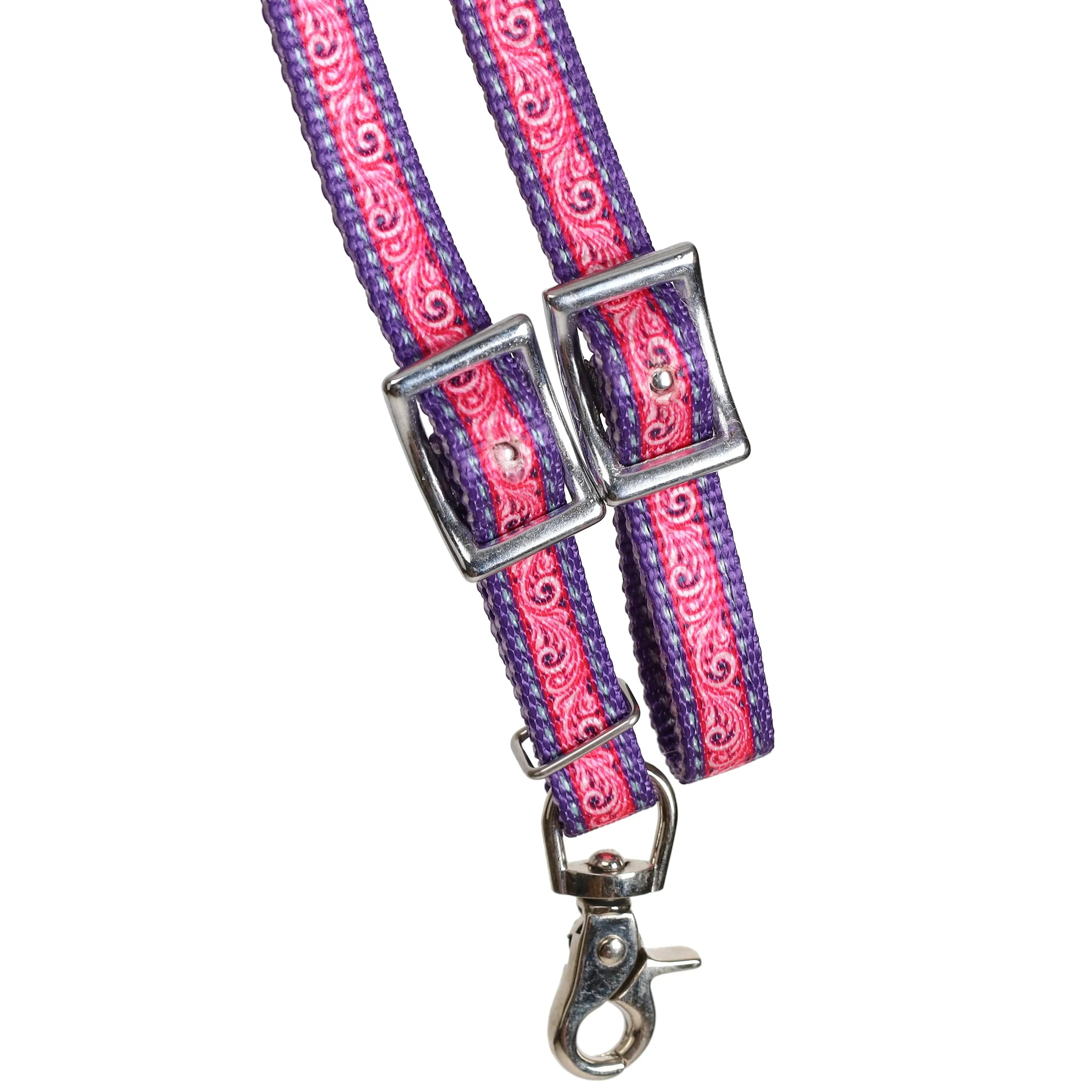 Pink & Purple Filigree Rolled Nylon Contest Reins Reins