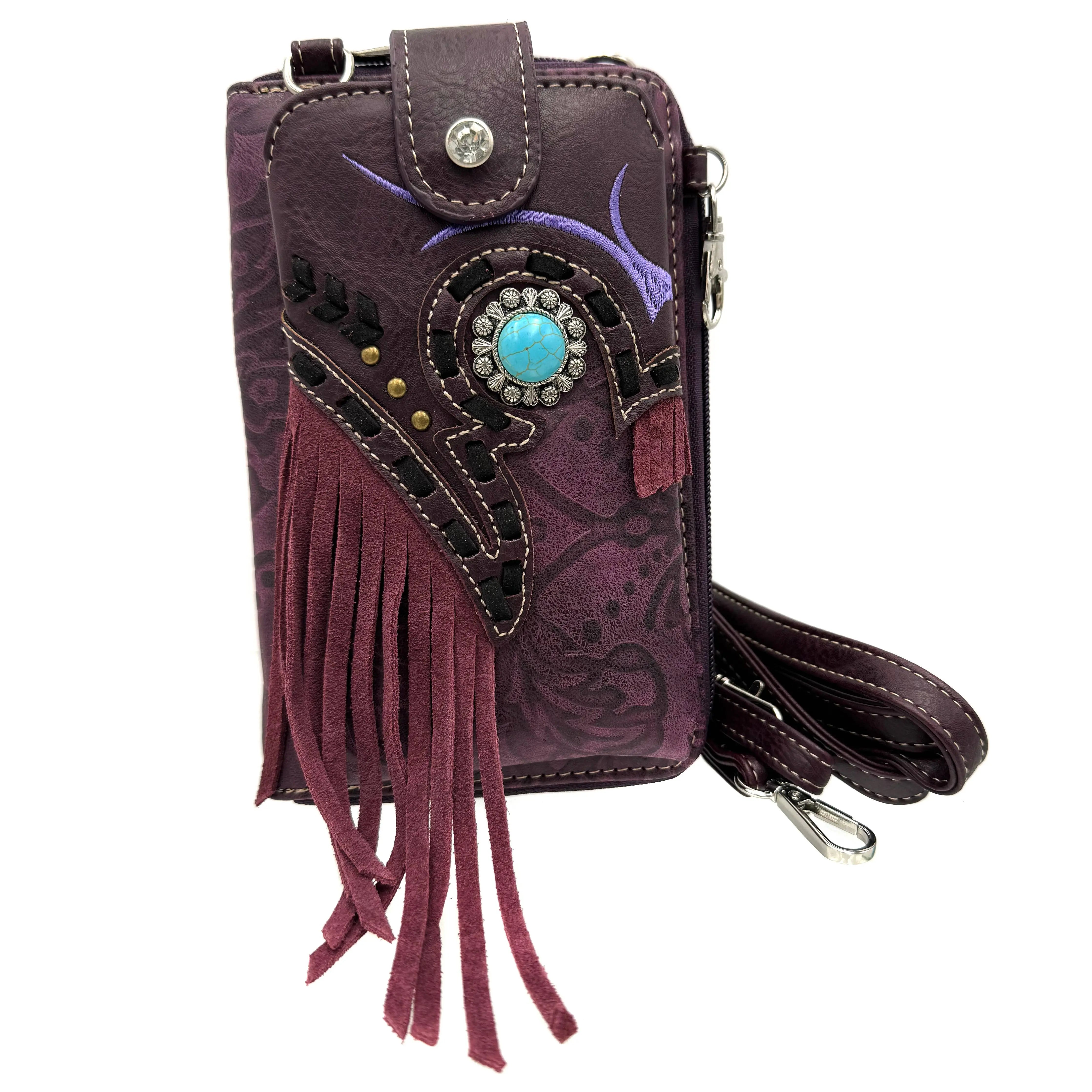 Turquoise Concho Fringe Crossbody Western Phone Wallet handbag
