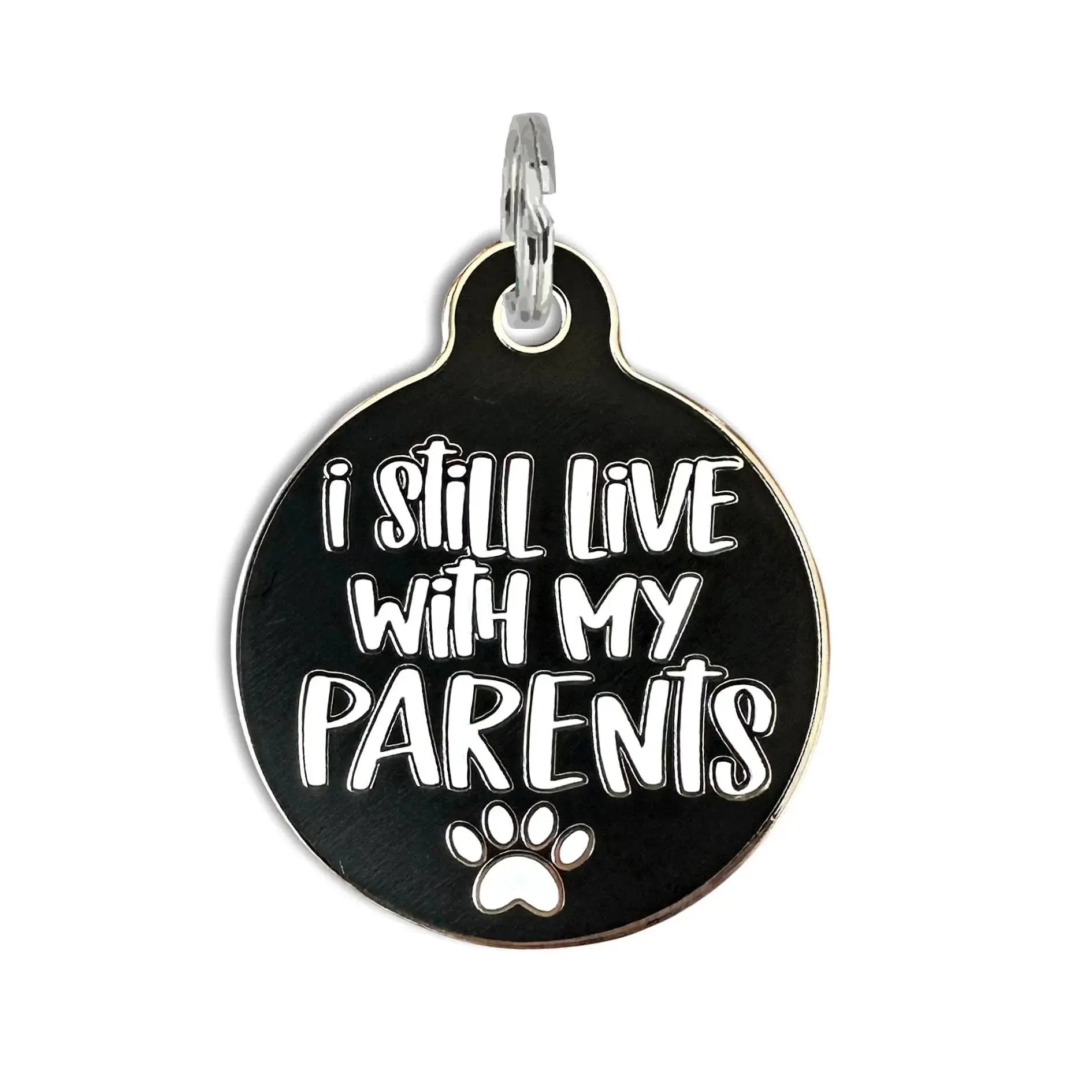 Dog ID Tag with Personalized QR Code - Live with my Parents Dog
