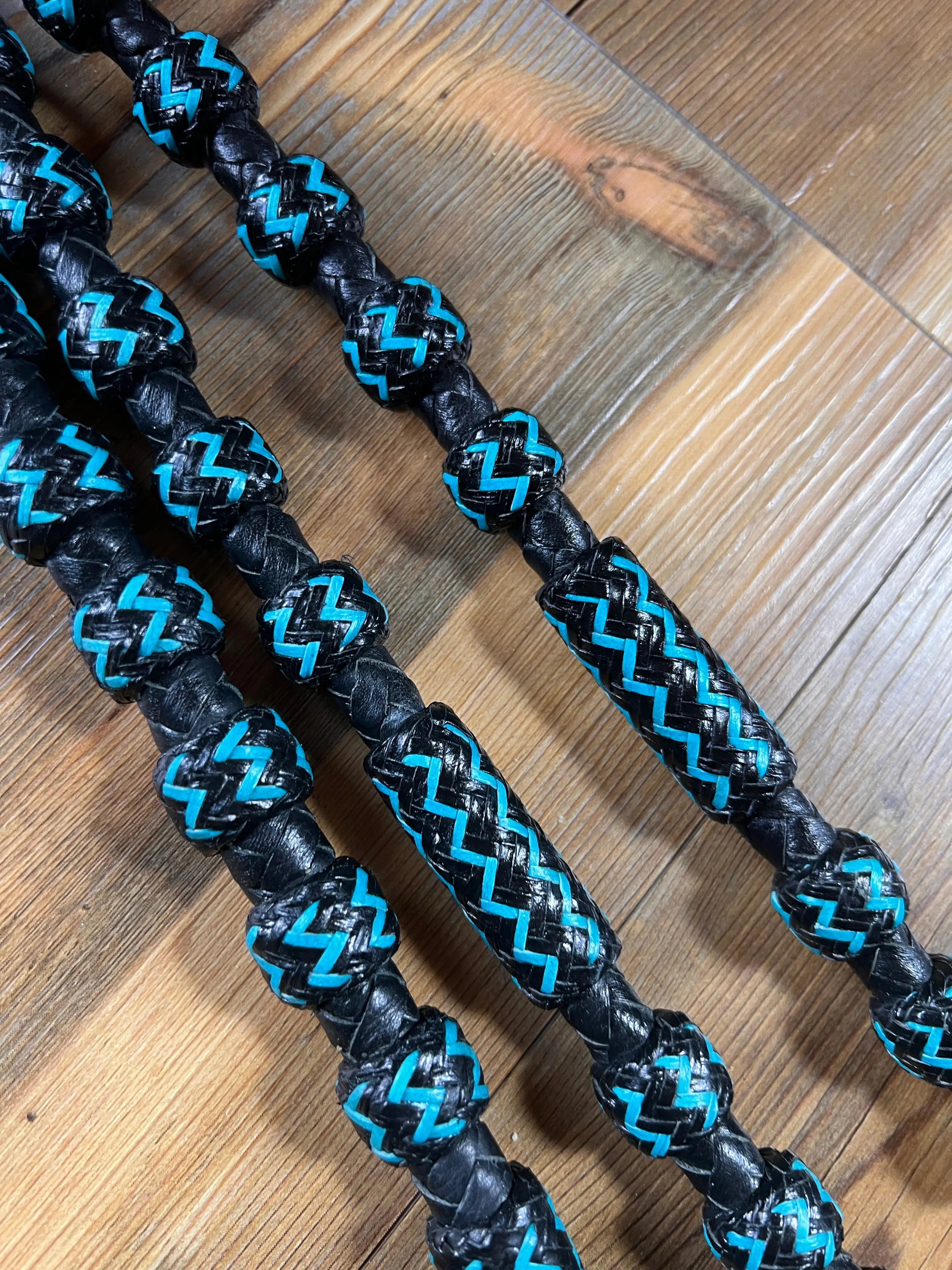 Black and Blue Rawhide 20 Plaits Romel Reins, Romal Reins 55"