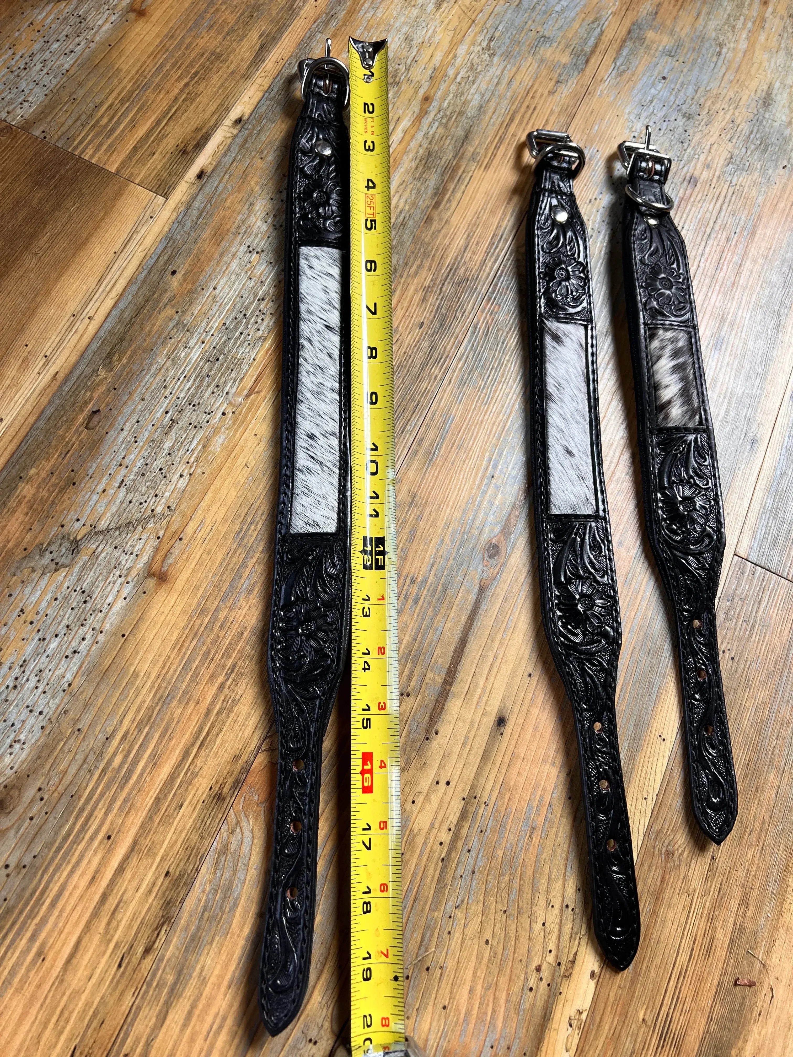 Black cowhide & tooled dog collar