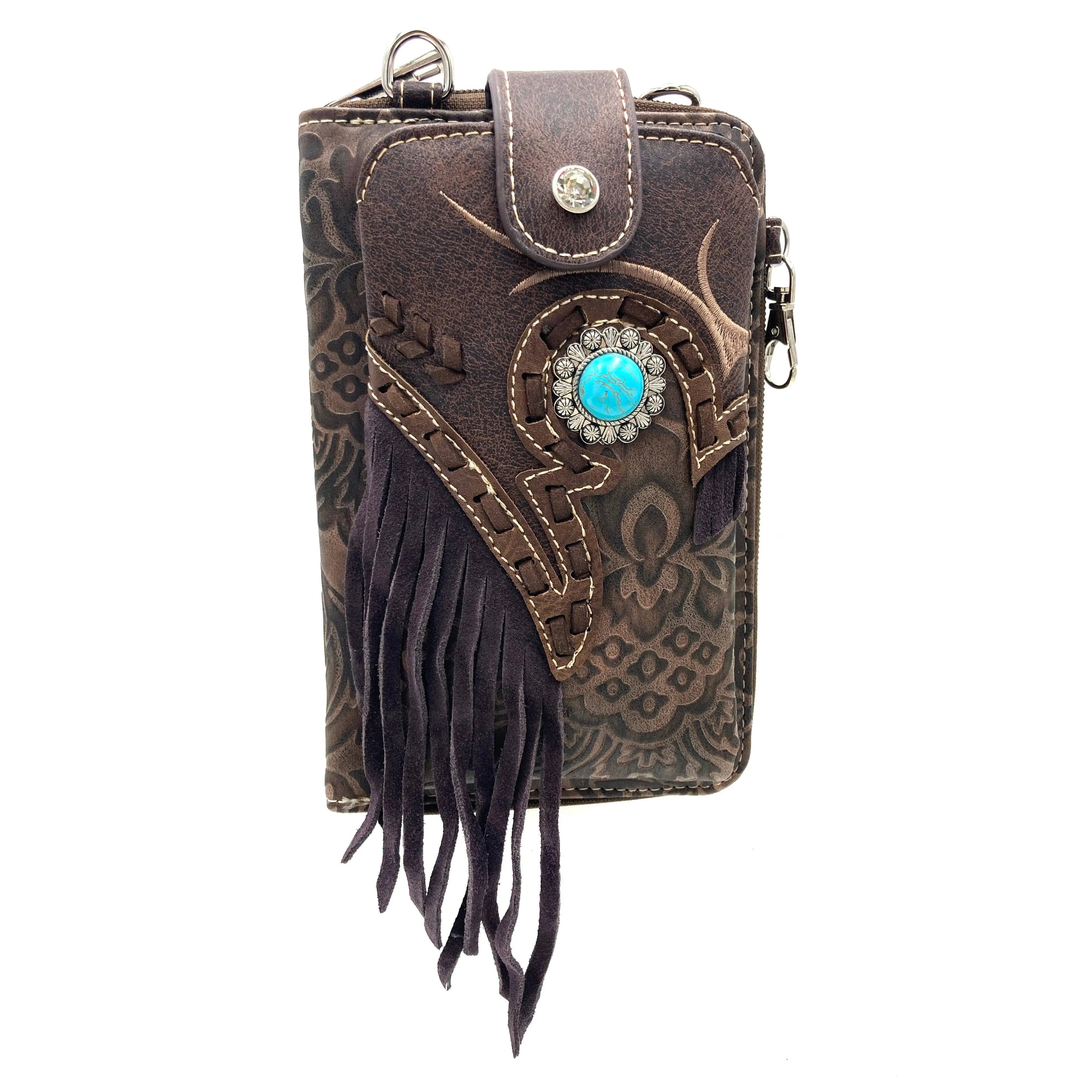 Turquoise Concho Fringe Crossbody Western Phone Wallet handbag