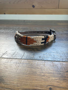 Corded Leather Dog Collar - Tan/Black Dog