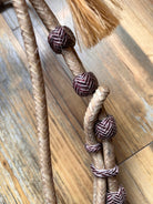 Rawhide Broadband Headstall with tan braided rope and maroon white beads