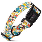 Dogline Biothane printed dog collar with colorful pattern, black buckle, D-ring
