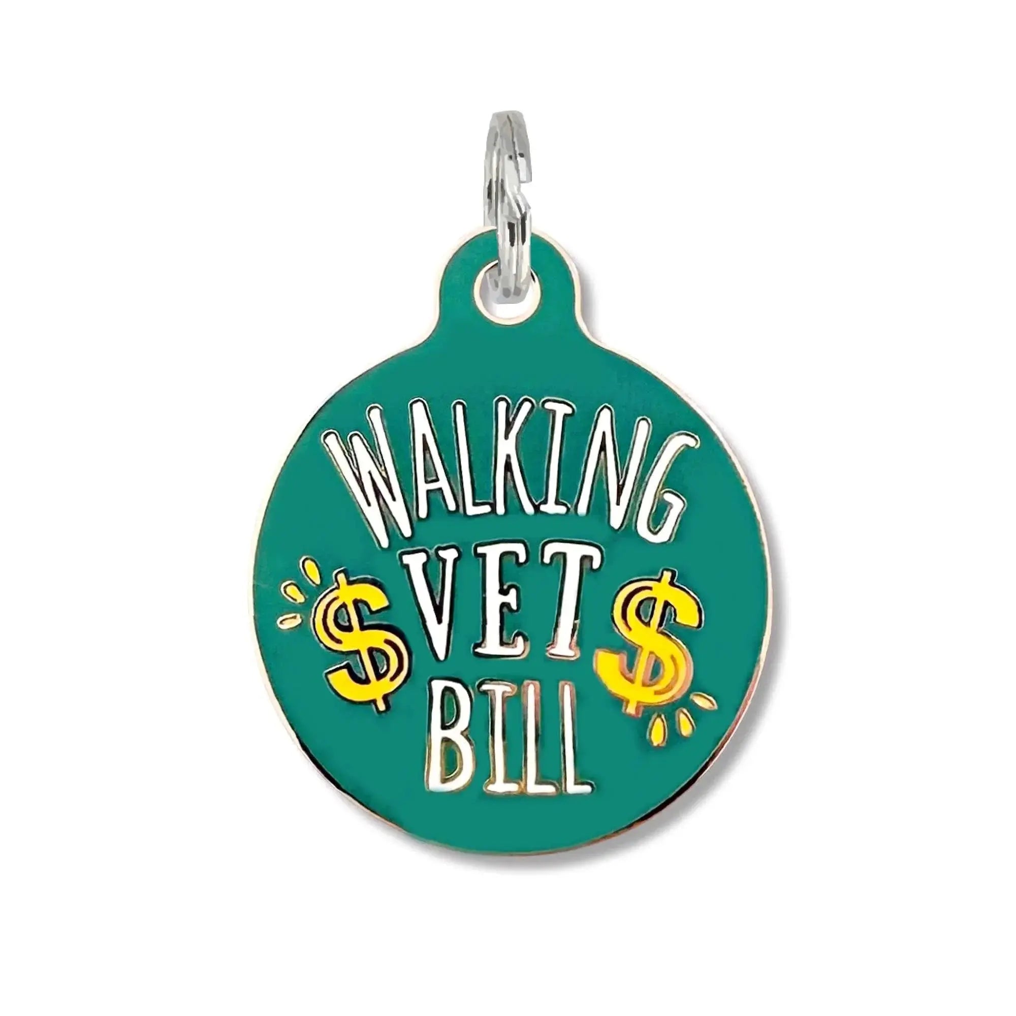 Funny Personalized QR Code Dog ID Tag - Walking Vet Bill Engraved QR Code Large 1.25" Teal Dog