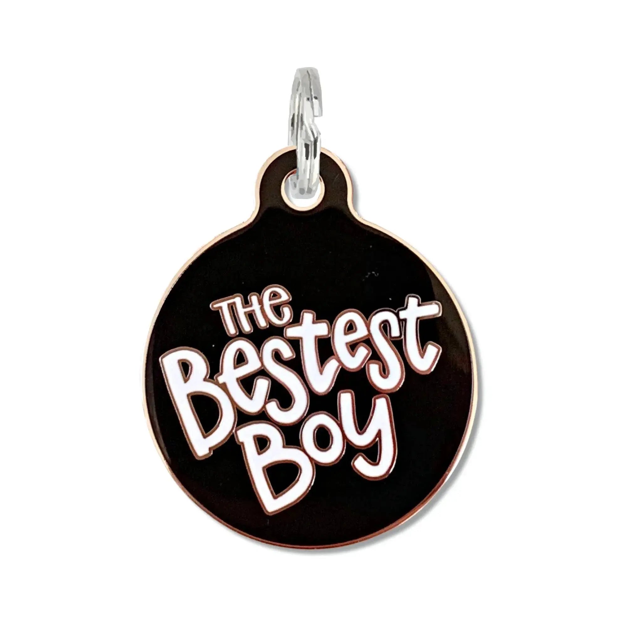 The Bestest Boy - Dog Collar Charm or Pet ID Tag Black Engraved QR Code Small 1" Dog