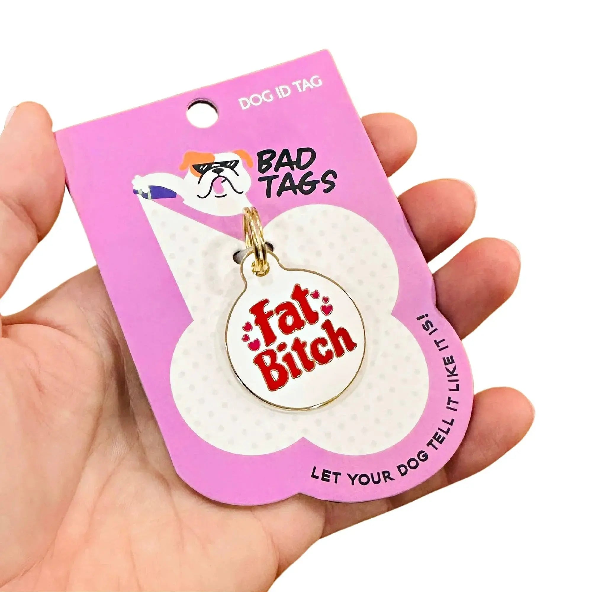 Gold Dog ID Tag with Personalized QR Code - Fat Bitch