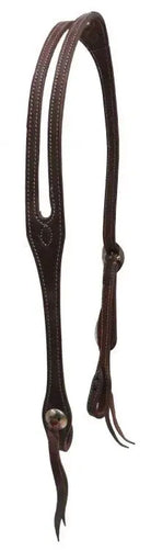 Heavy oiled harness leather split ear headstall with stitched edge Horse