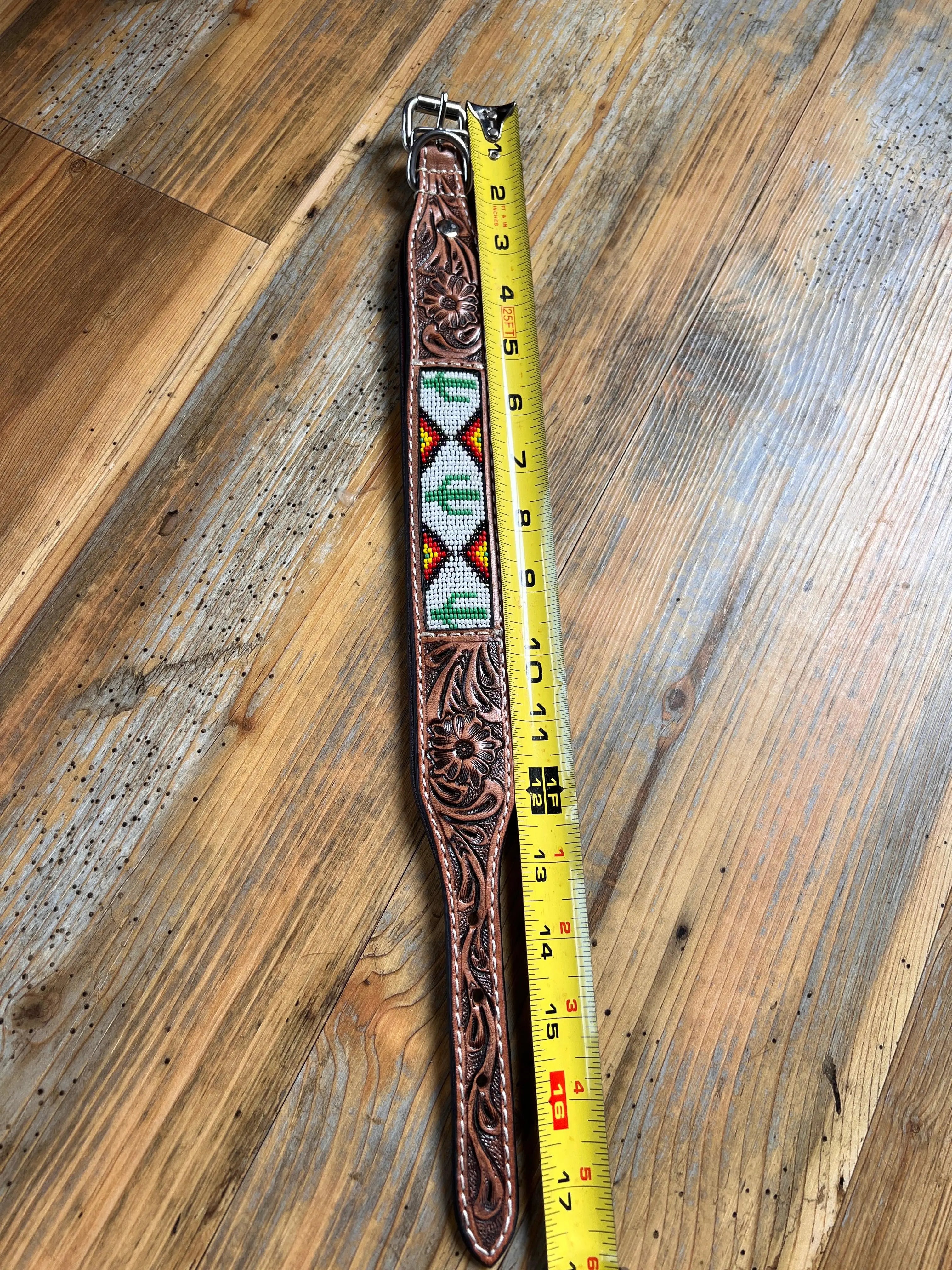 Cactus tooled leather dog collar