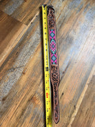 Pink Aztec tooled leather dog collar