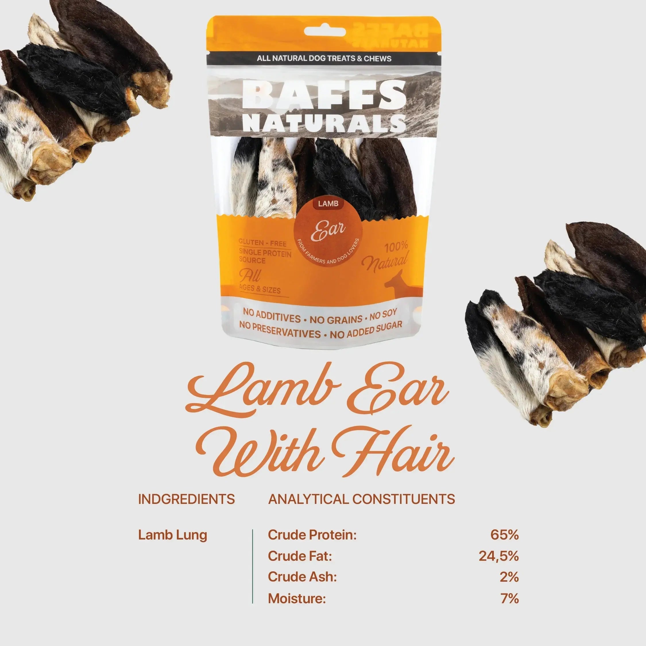 All-Natural Premium Lamb Ear Dog Chews (3.5oz Bag) Dog