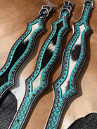 Western Hair On Cowhide Scalloped Turquoise Dog Collar Small Dog