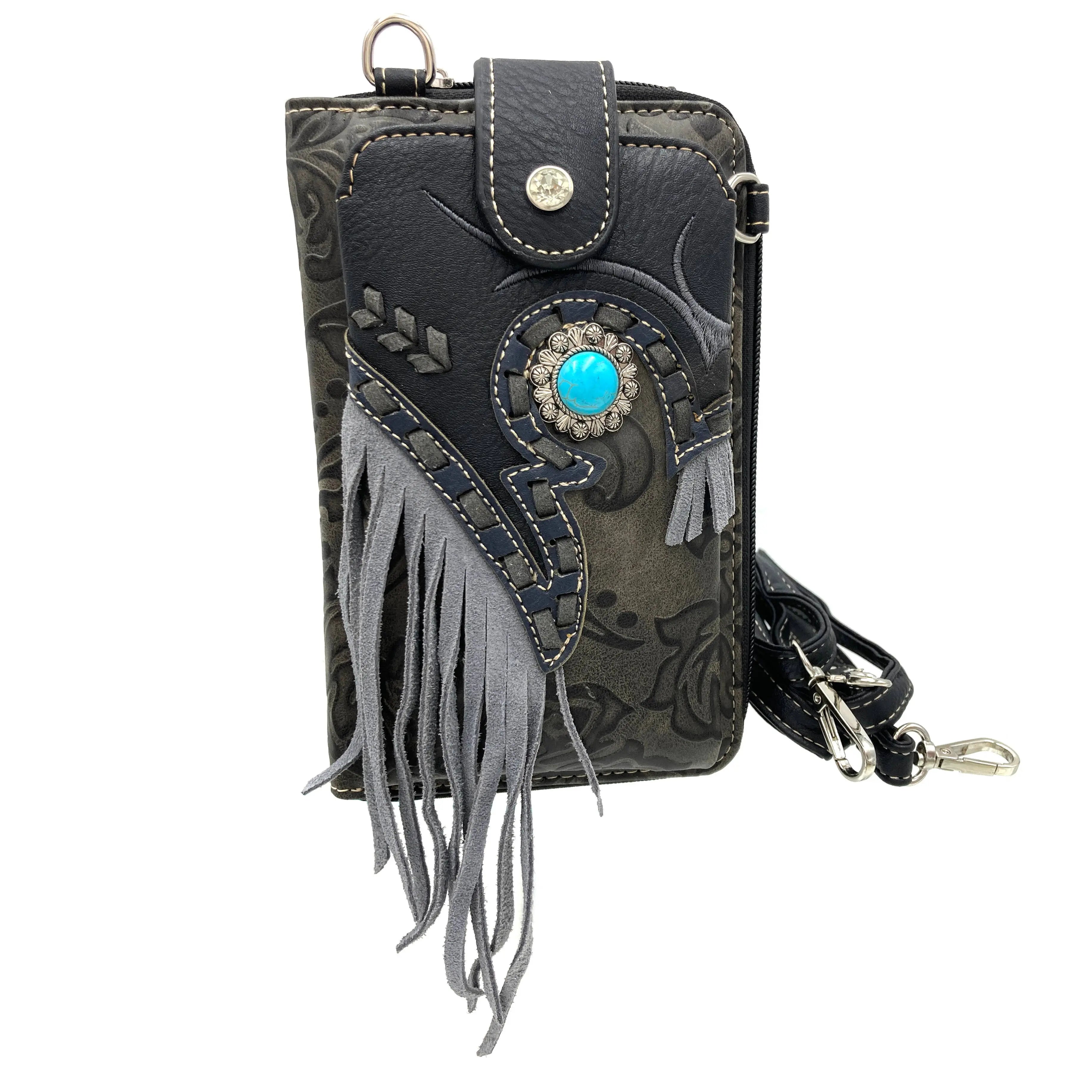 Turquoise Concho Fringe Crossbody Western Phone Wallet handbag