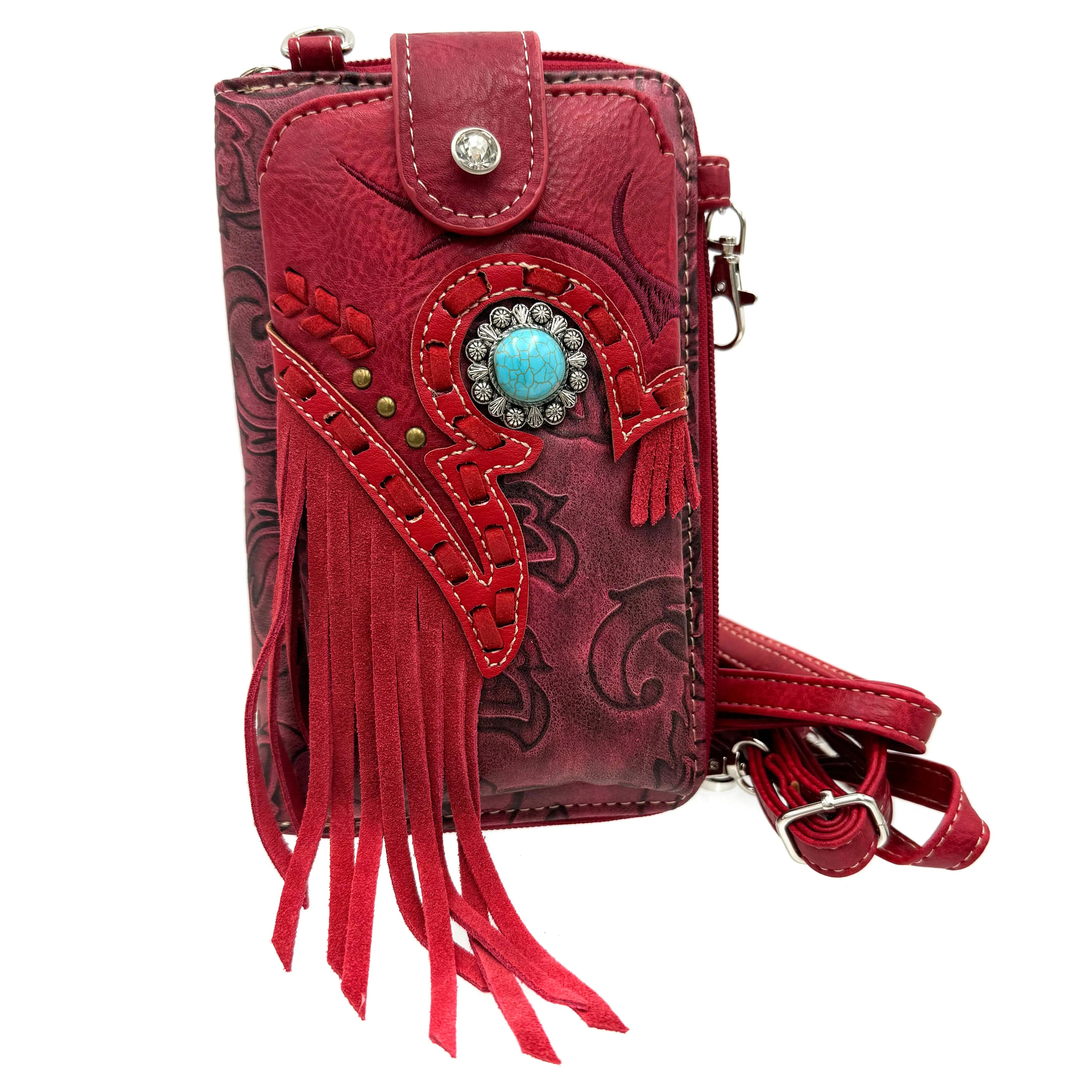 Turquoise Concho Fringe Crossbody Western Phone Wallet handbag