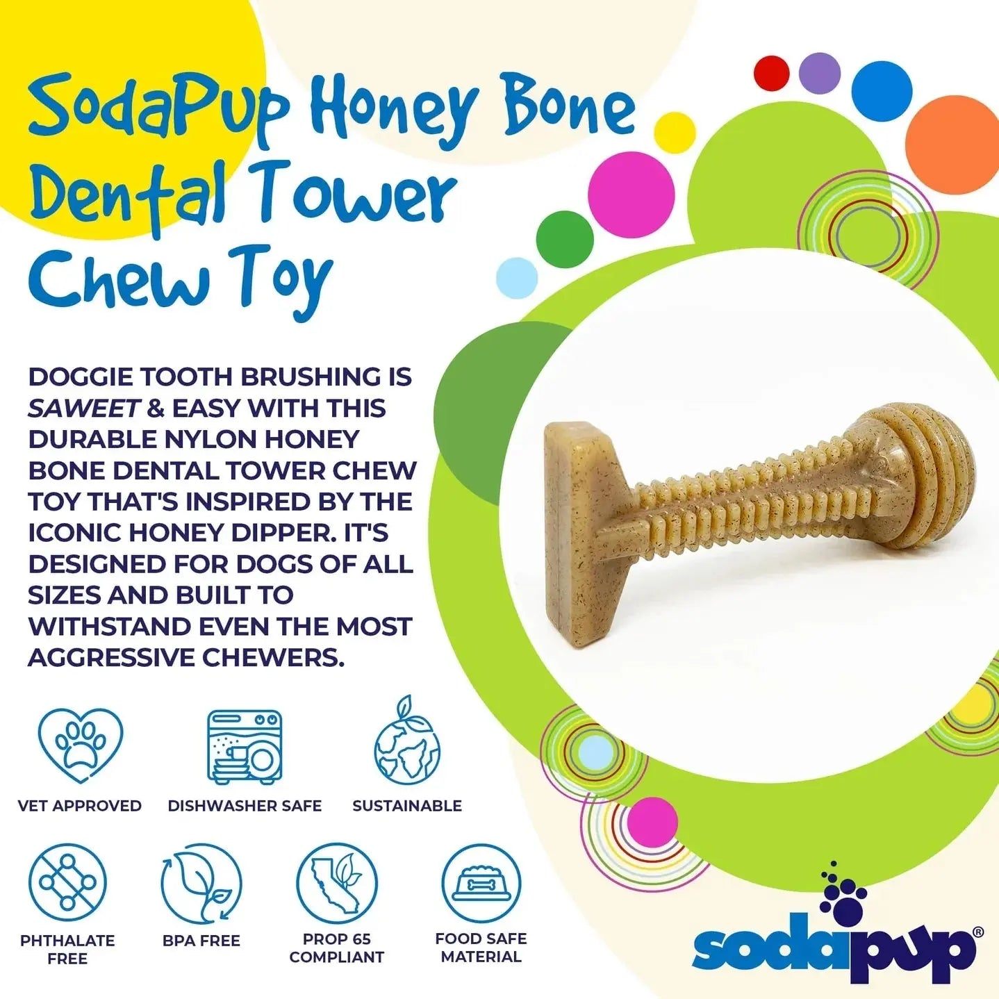 SodaPup Honey Bone Dental Tower Ultra Durable Nylon Dog Chew Toy dog chew