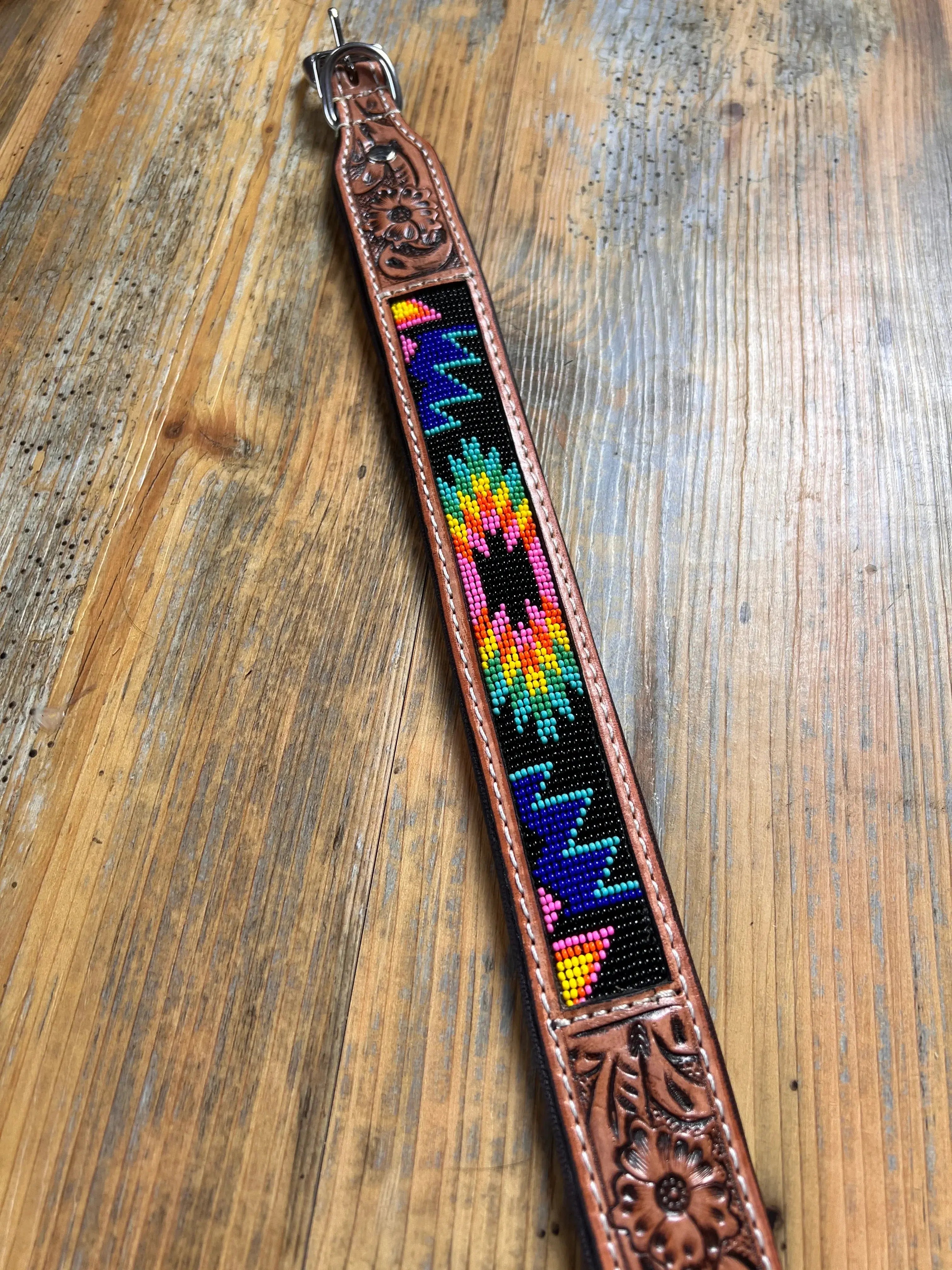 Aztec tooled leather dog collar